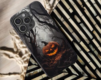 Vintage Solo Halloween Jack-O-Lantern Forest MagSafe Tough Phone Case Spooky Gift Idea Forest Pumpkins iPhone 13 14 15 16 Pro Max Plus Mini