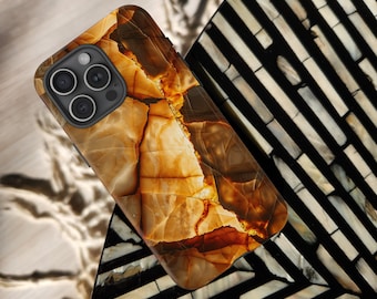 Funda resistente para teléfono con ónix naranja brillante retroiluminado, losa de piedra de ónix radiante, iPhone 17 16 15 14 Pro Max, Samsung Galaxy S24 S25 S6, Google Pixel 8 9
