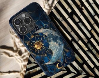Sun and Moon MagSafe Tough Phone Case Stained Glass Celestial Astronomy Lover Space Gift Compatible With iPhone 15 16 17 Pro Max Plus Mini