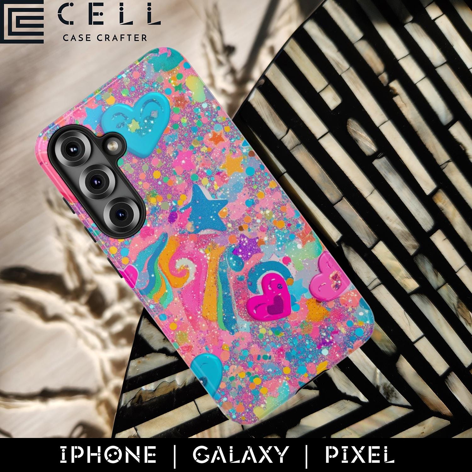 Unicorn Glitter Hearts Phone Case Rainbow Cute Tough Cover Y2K