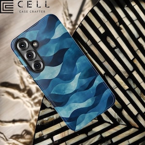 Ocean Wave iPhone Case | Indigo Teal Ink Wash Tough Cover | Flowing Coastal Art Pattern for iPhone Samsung Pixel