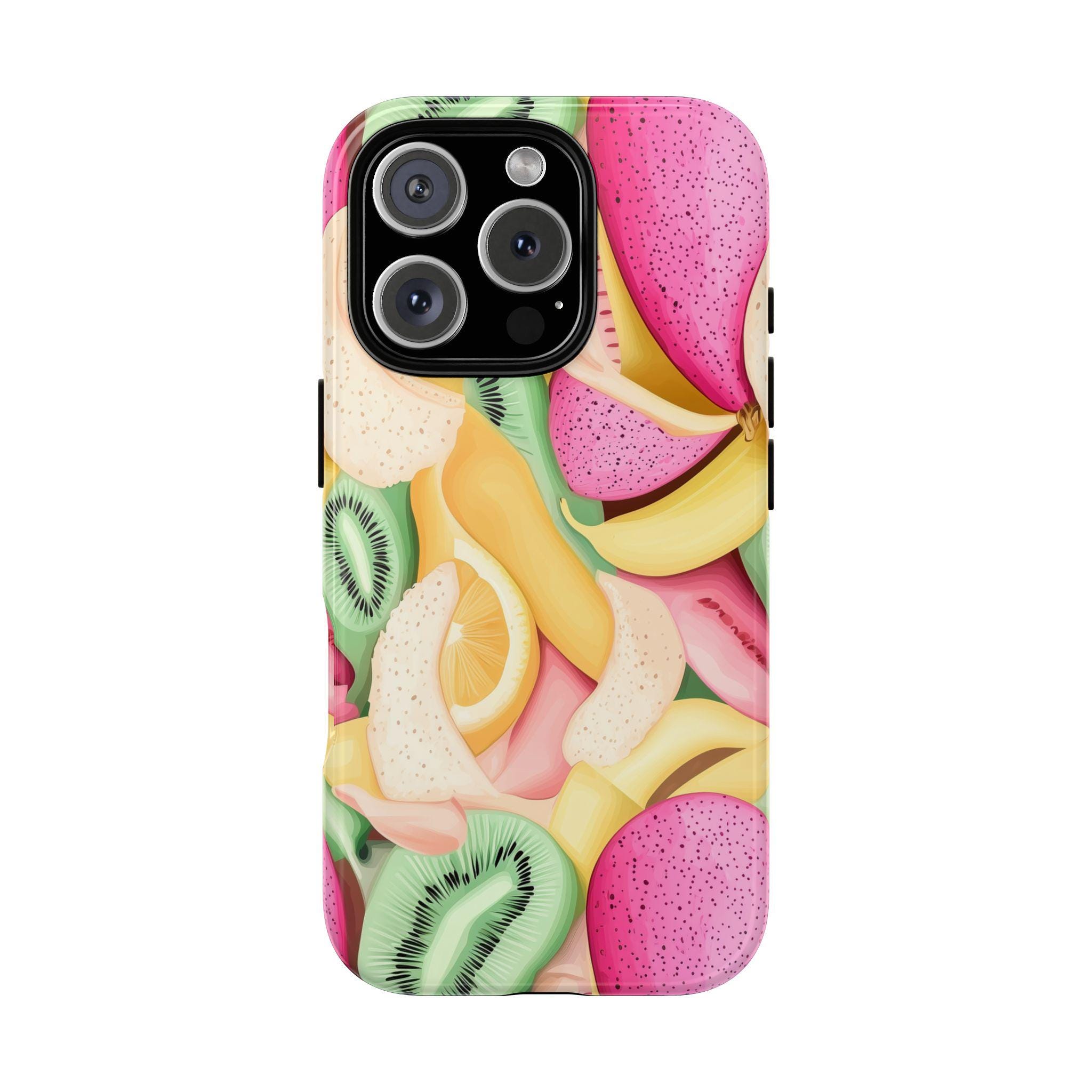 Pastel Fruit Medley iPhone Case | Tropical Banana Kiwi Dragonfruit