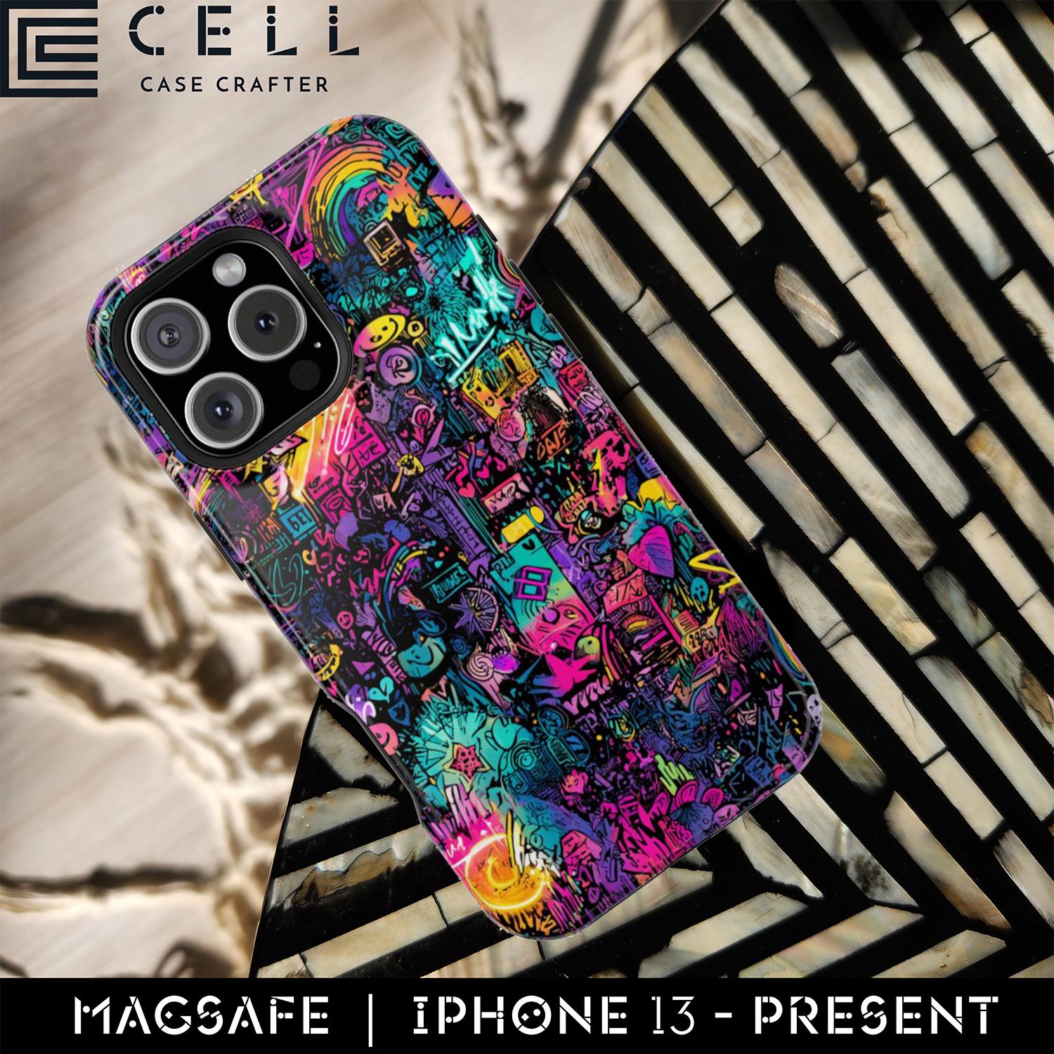 Neon Chaos Doodle iPhone Case | Magsafe Tough Cover | Hyperpop