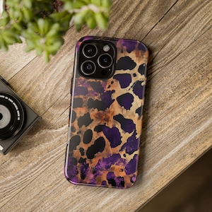 Leopard Print Tough Phone Case | Luxury Purple & Gold | High-Quality UV Printed Case | iPhone 17 16 15 14 13 Samsung Galaxy S26 S25 Pixel 9 image 5