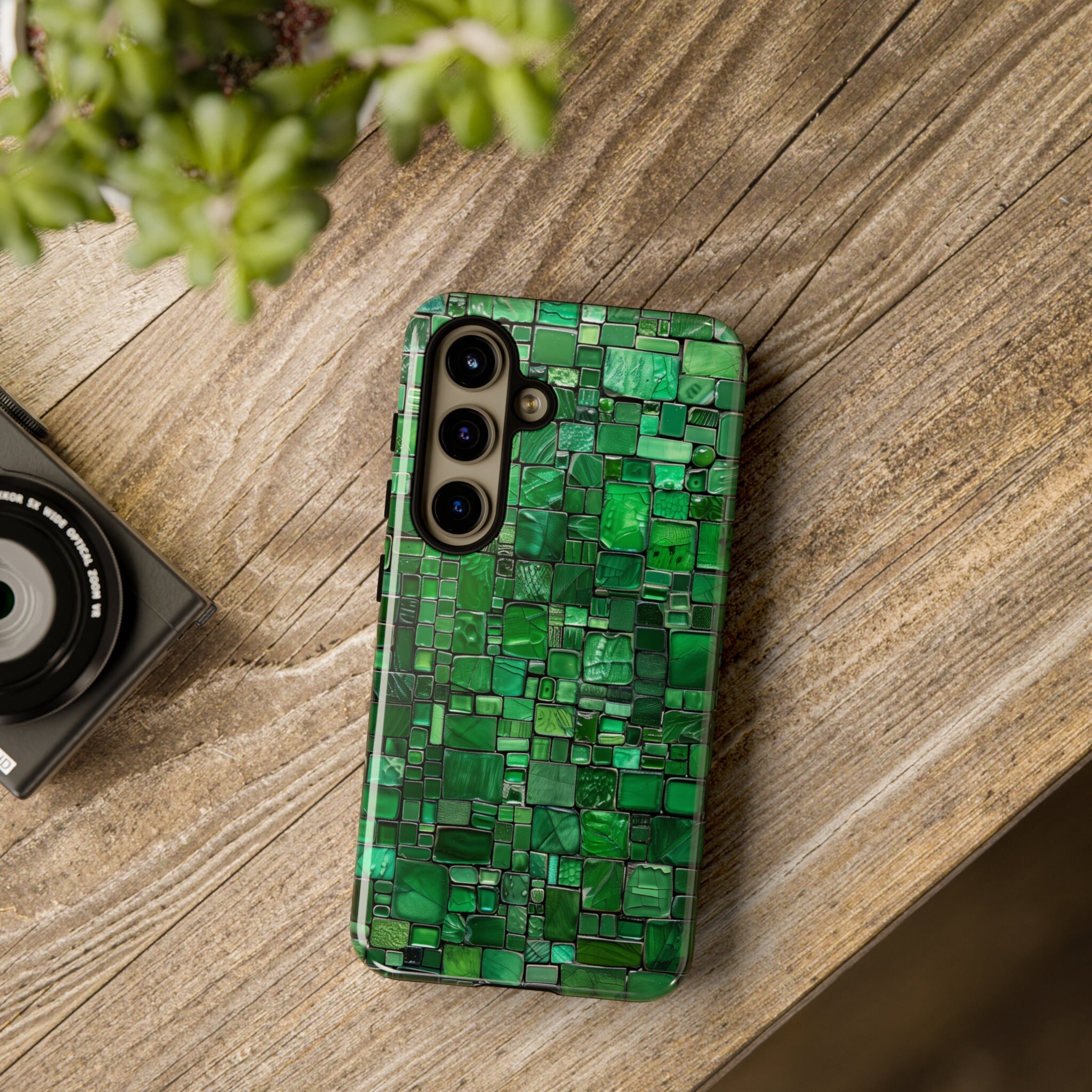 Green Glass Mosaic Tile Tough Phone Case Stone Tile Grid Art Texture ...