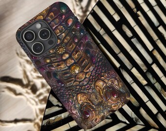 Alligator Skin Tough Phone Case Precious Gemstone Designer Case iPhone 17 16 15 14 Pro Max Samsung Galaxy S26 S25 S24 Ultra Google Pixel 9
