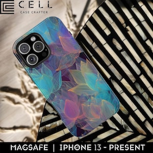 Prismatic Lotus Garden iPhone Case | MagSafe Tough Cover | Ethereal Gradient Line Art | Serene Bloom for iPhone