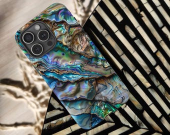 Blue Abalone Mollusk Shell Tough Phone Case Pearlescence Nautical Cover iPhone 17 16 15 Pro Max Samsung Galaxy S25 S26 Google Pixel 10 9 8