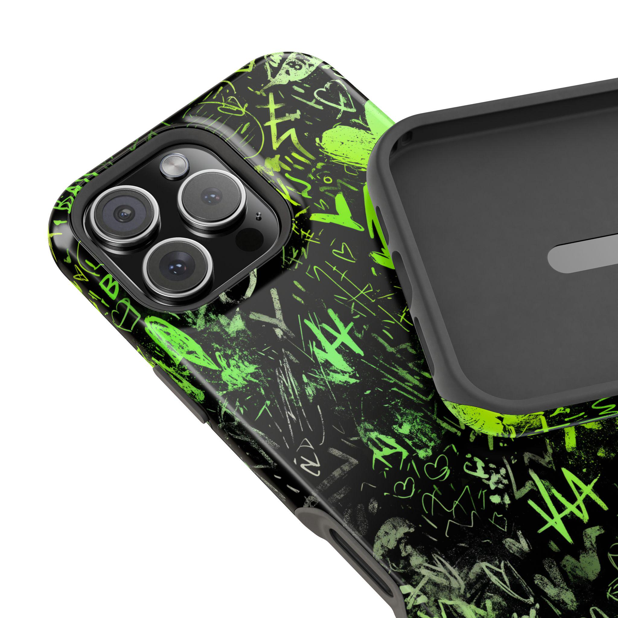 Neon Green Graffiti iPhone Case | Magsafe Tough Cover | Urban