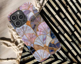 Purple Art Deco Arch Marble MagSafe Tough Phone Case Brass Arches and Curves Classy Gift Compatible With iPhone 14 15 16 Pro Max Plus Mini