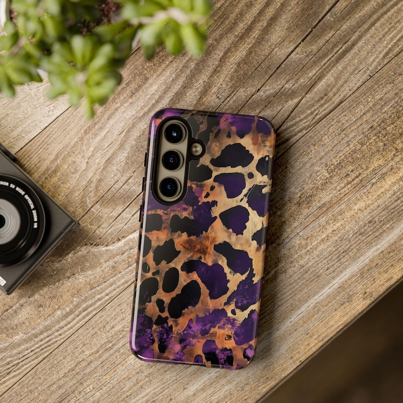 Leopard Print Tough Phone Case | Luxury Purple & Gold | High-Quality UV Printed Case | iPhone 17 16 15 14 13 Samsung Galaxy S26 S25 Pixel 9 image 9