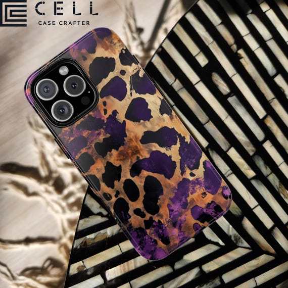 Leopard Print Tough Phone Case | Luxury Purple & Gold  | High-Quality UV Printed Case | iPhone 17 16 15 14 13 Samsung Galaxy S26 S25 Pixel 9