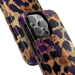 Leopard Print Tough Phone Case | Luxury Purple & Gold | High-Quality UV Printed Case | iPhone 17 16 15 14 13 Samsung Galaxy S26 S25 Pixel 9 image 4