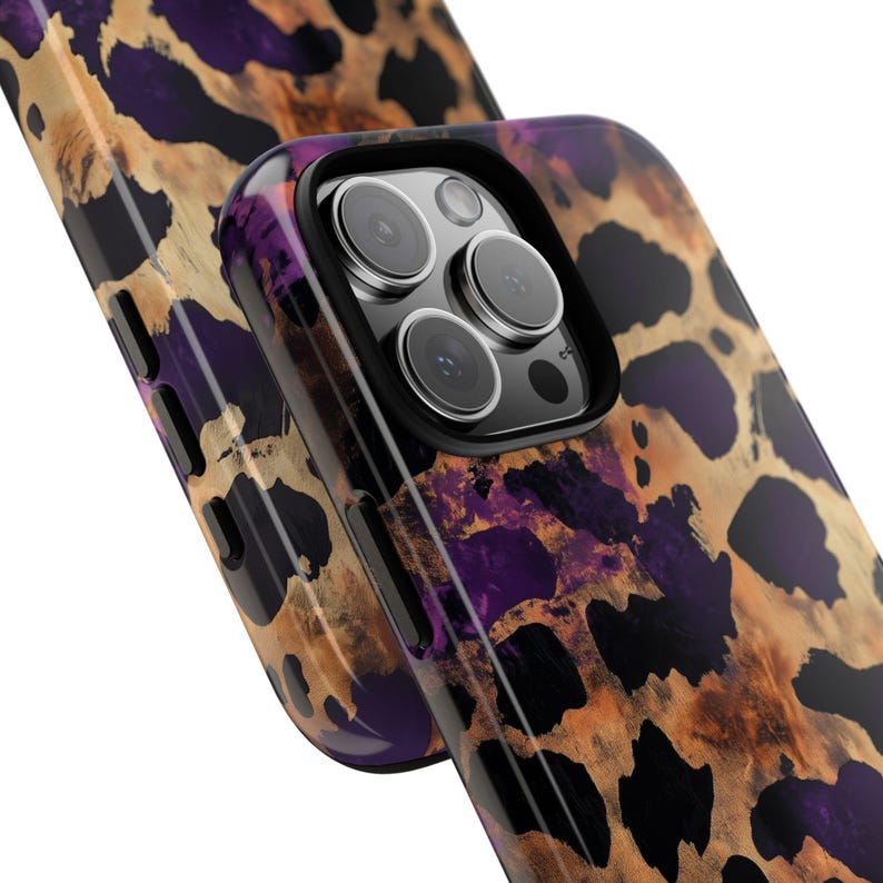 Leopard Print Tough Phone Case | Luxury Purple & Gold | High-Quality UV Printed Case | iPhone 17 16 15 14 13 Samsung Galaxy S26 S25 Pixel 9 image 4