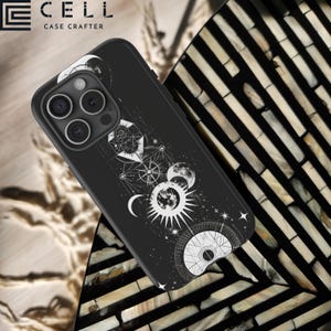 Celestial Black | White Geometric MagSafe Tough Phone Case Magical Cosmic Constellation Compatible With iPhone 13 14 15 16 Pro Max Plus Mini