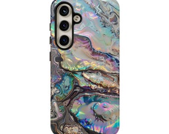 Silver Abalone Mollusk Shell Tough Phone Case Pearlescence Nautical Paua Cover iPhone 17 16 15 Pro Max Samsung Galaxy S24 S23 Google Pixel 9