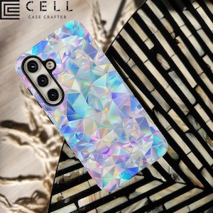 Faux Iridescent Glass Tough Phone Case | Holographic Crystal Pattern iPhone 16 15 Pro Max Samsung Galaxy S25 S24 S23 Ultra Google Pixel 9 8