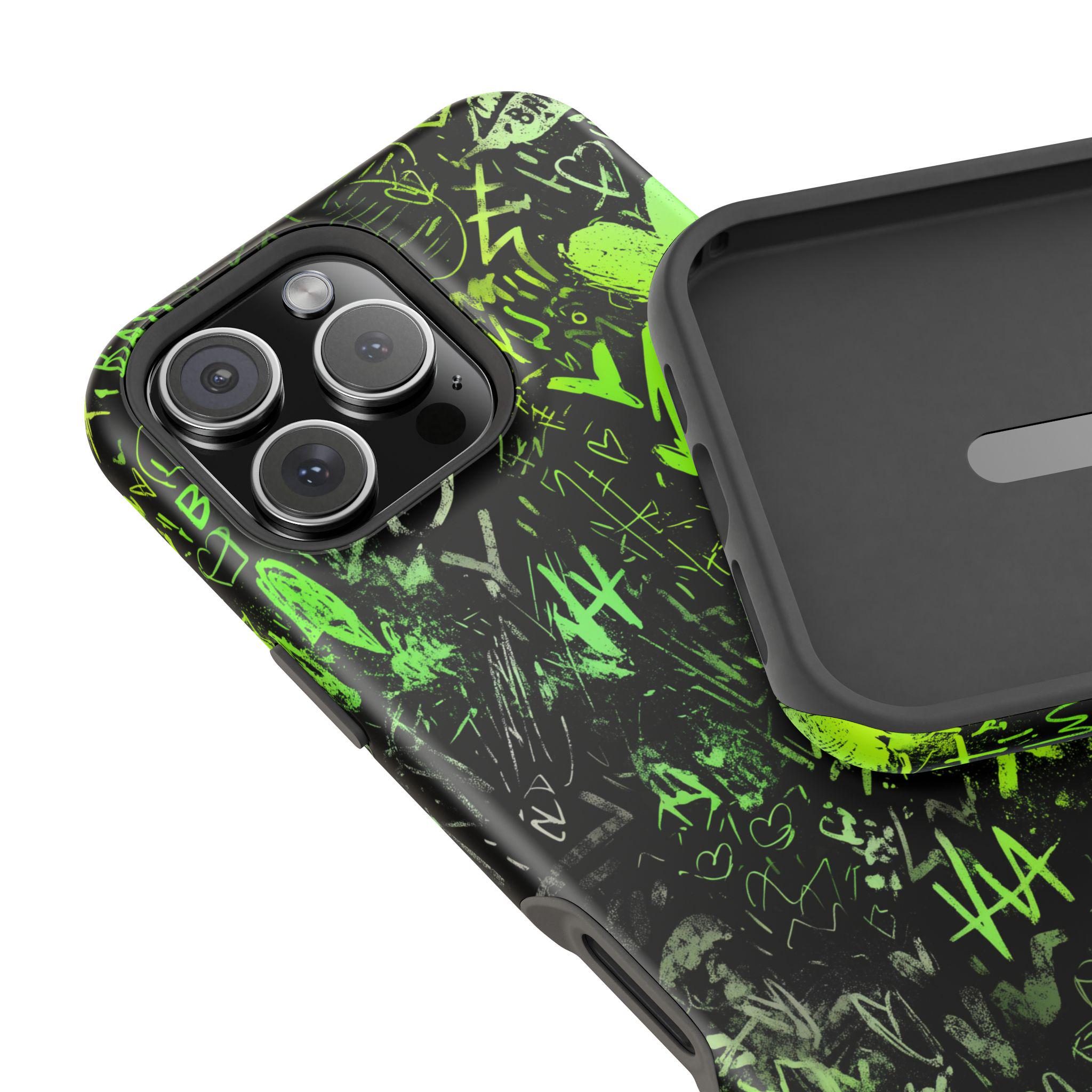 Neon Green Graffiti iPhone Case | Magsafe Tough Cover | Urban