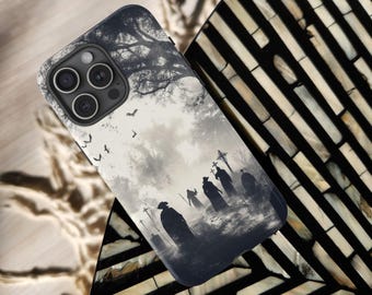 Witch & Vampire Graveyard Gathering MagSafe Tough Phone Case Vintage Horror Retro Halloween Gift Idea iPhone 13 14 15 16 Pro Max Plus Mini