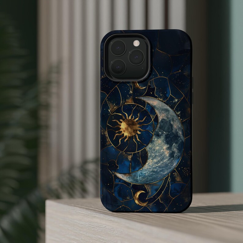 Sun and Moon MagSafe Tough Phone Case Stained Glass Celestial Astronomy Lover Space Gift Compatible With iPhone 15 16 17 Pro Max Plus Mini image 4