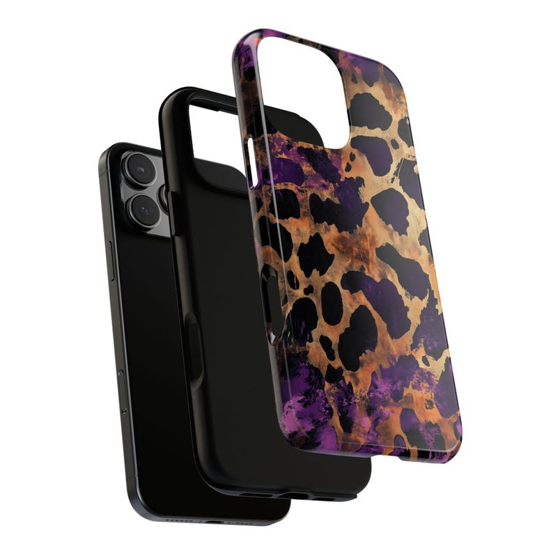 Leopard Print Tough Phone Case | Luxury Purple & Gold | High-Quality UV Printed Case | iPhone 17 16 15 14 13 Samsung Galaxy S26 S25 Pixel 9 image 3