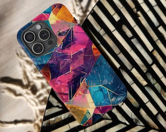 Coque de portable néon marbrée, géométrique, tendance, vives, colorées, iPhone 17 16 15 14 Pro Max, Samsung Galaxy S26 S25 S24, Google Pixel 9 8