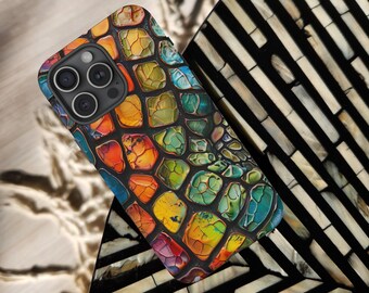 Vibrant Color Alligator Skin Tough Phone Case Mosaic Crocodile Pattern iPhone 17 16 15 Pro Max Samsung Galaxy S26 S25 Ultra Google Pixel 8 9