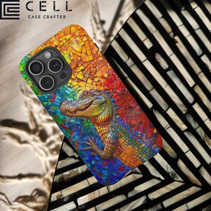 Vibrant Mosaic Alligator MagSafe Tough Phone Case Colorful Vibe Designer Case Phone Gift Compatible With iPhone 13 14 15 16 Pro Max Plus