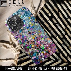 Coque iPhone paillettes confettis arc-en-ciel | Housse résistante MagSafe | Ambiance festive irisée | Étui scintillant An2K pour iPhone 13 14 15 16 Plus Pro Max