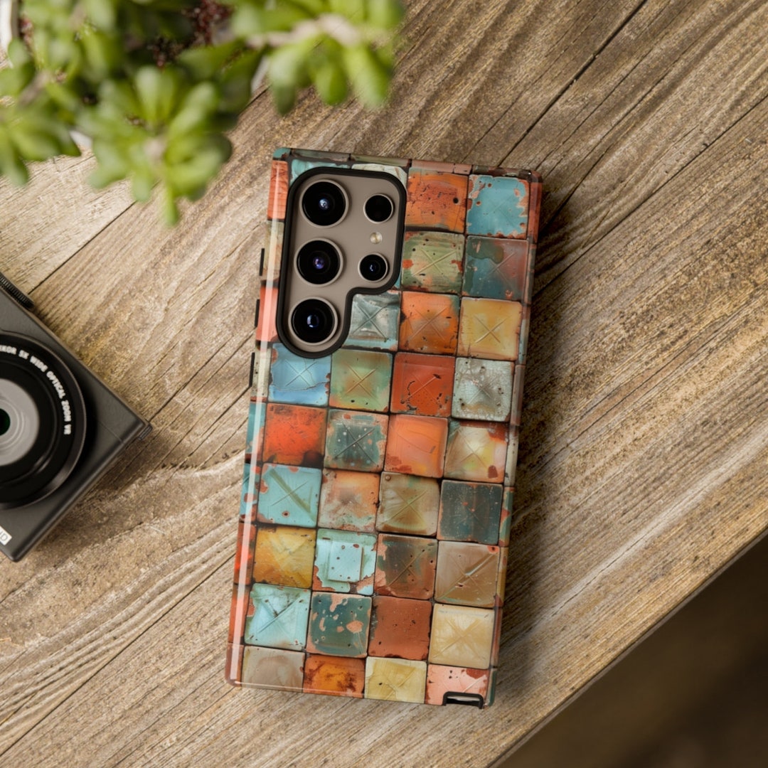 Mediterranean Terra Cotta Tile Phone Case Earth Tone Rust Color Grid of ...