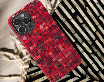 Red Mosaic Tile Phone Case | Glossy or Matte Tough Cover | Abstract Red Pattern | iPhone Samsung Pixel Protective Case