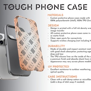 May include: A tough phone case with a gradient design featuring a repeating pattern of the word "CELL" in black and white. The case is made of polycarbonate and TPU and is designed to protect your phone from drops and impacts. It also features wireless charging compatibility.