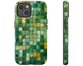 Society6 iPhone5用 Closeup of a Glass Mosaic ケース Green Mosaic Tile Tough Phone Case Glass Tile Grid Stone Art