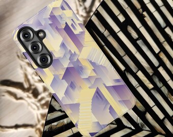 Estuche con ilusión óptica de paisaje onírico isométrico/escaleras/estuche resistente para iPhone, Samsung y Pixel