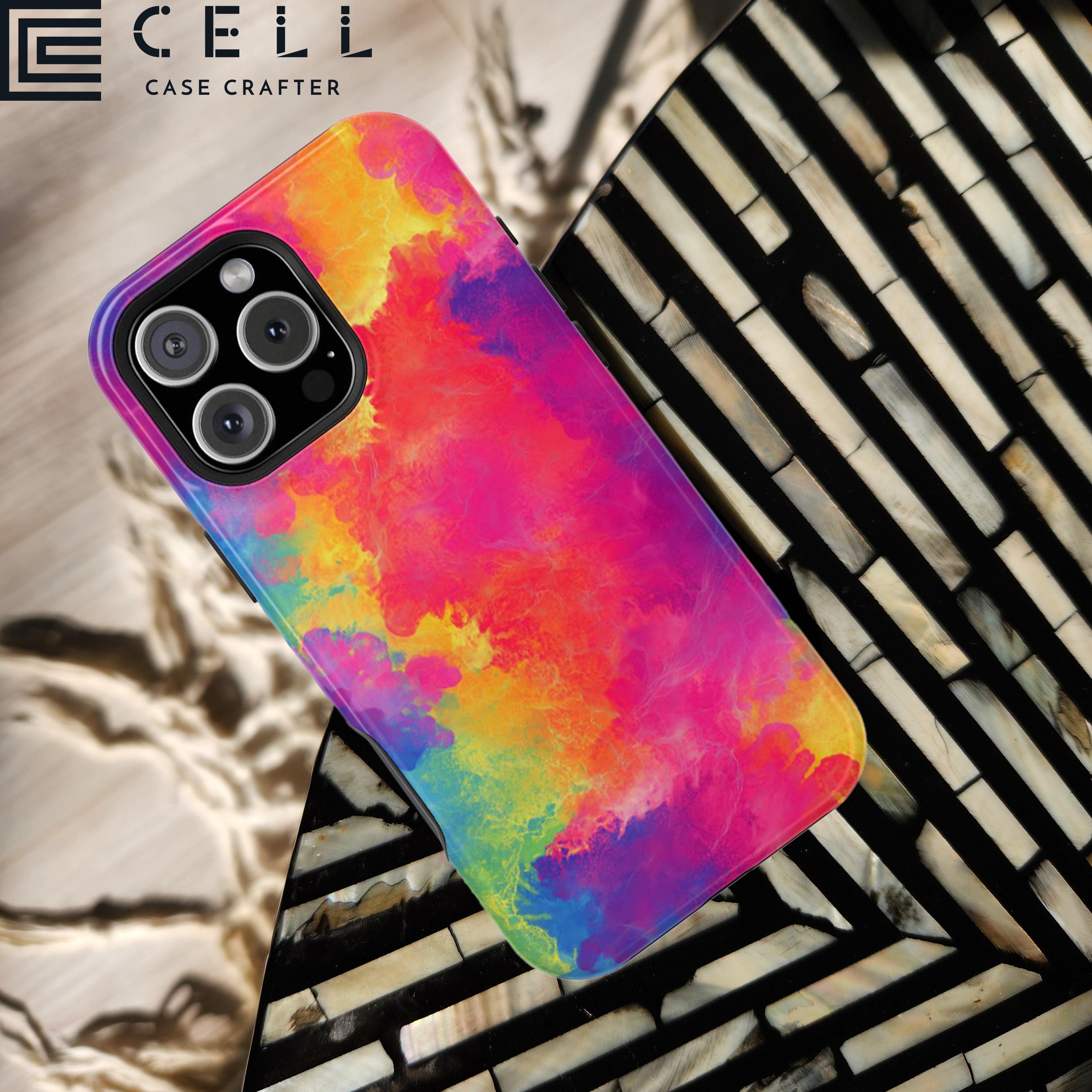 Neon Rainbow Tie-dye Tough Phone Case | Glossy or Matte Finish