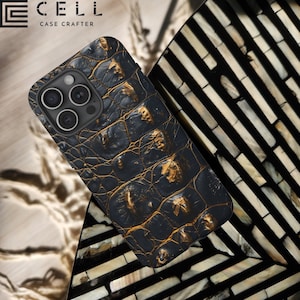 Black and Bronze Alligator Skin MagSafe Tough Phone Case Fashion Designer Case Phone Gift Compatible With iPhone 14 15 16 Pro Max Plus Mini