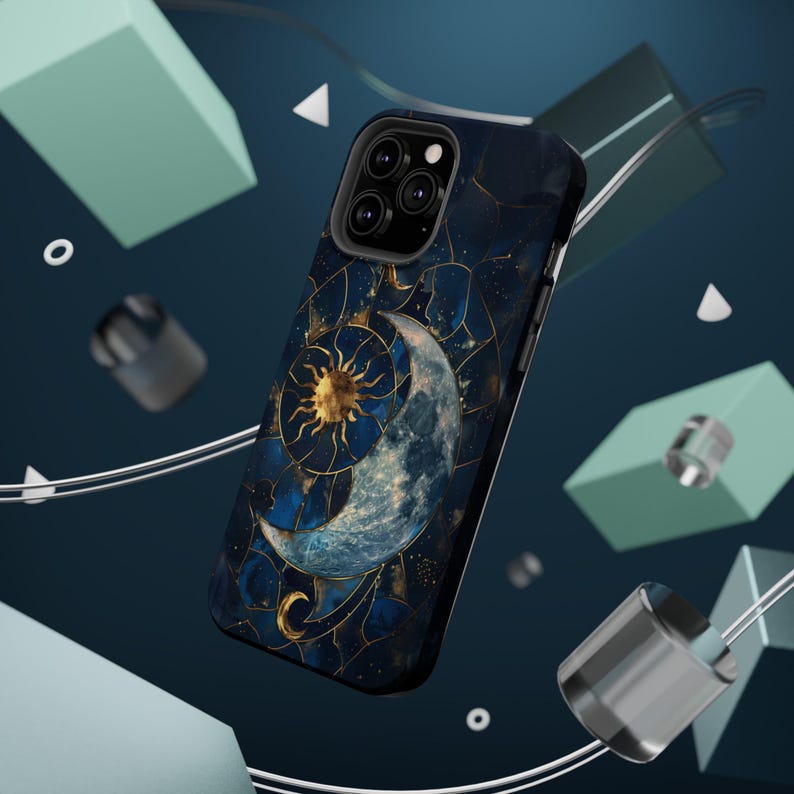 Sun and Moon MagSafe Tough Phone Case Stained Glass Celestial Astronomy Lover Space Gift Compatible With iPhone 15 16 17 Pro Max Plus Mini image 9