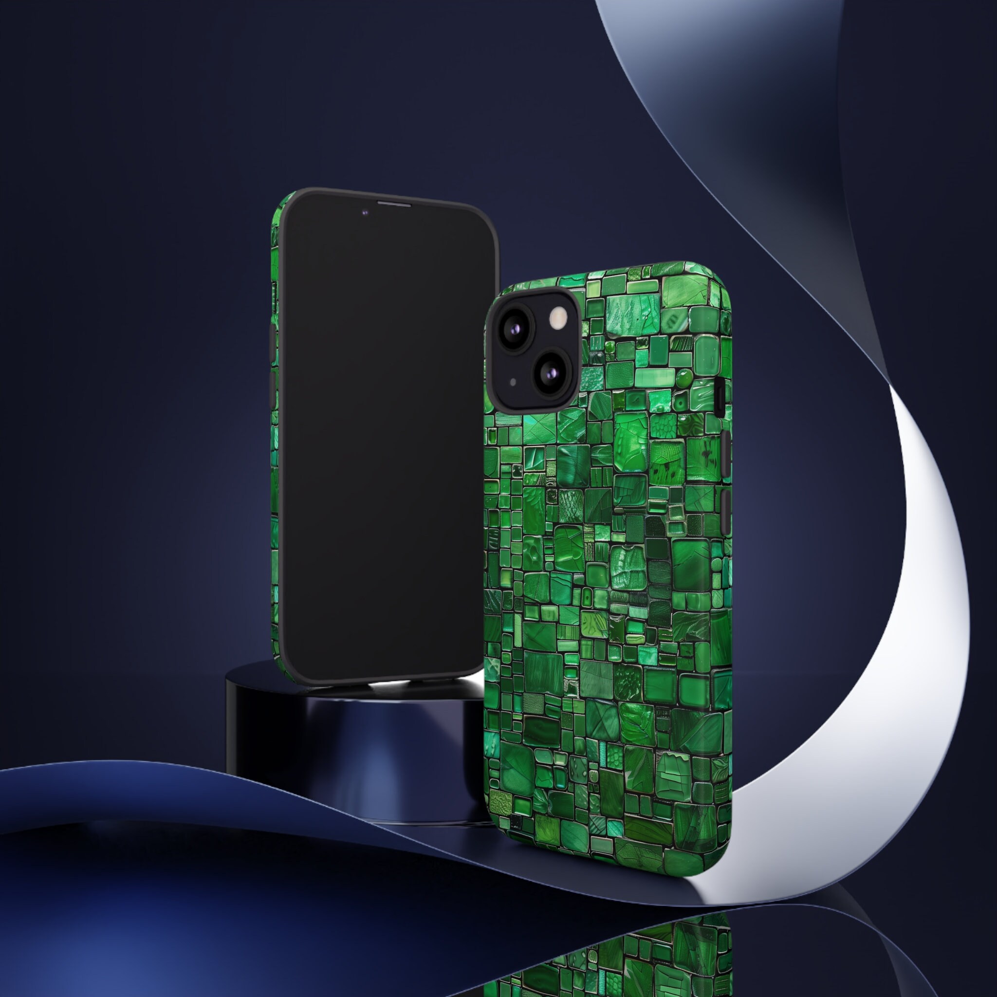 Green Glass Mosaic Tile Tough Phone Case Stone Tile Grid Art Texture ...