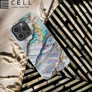 White Abalone Mollusk Shell Tough Phone Case Pearlescence Nautical Paua Cover iPhone 16 15 14 Pro Max Samsung Galaxy S24 S25 Google Pixel 8