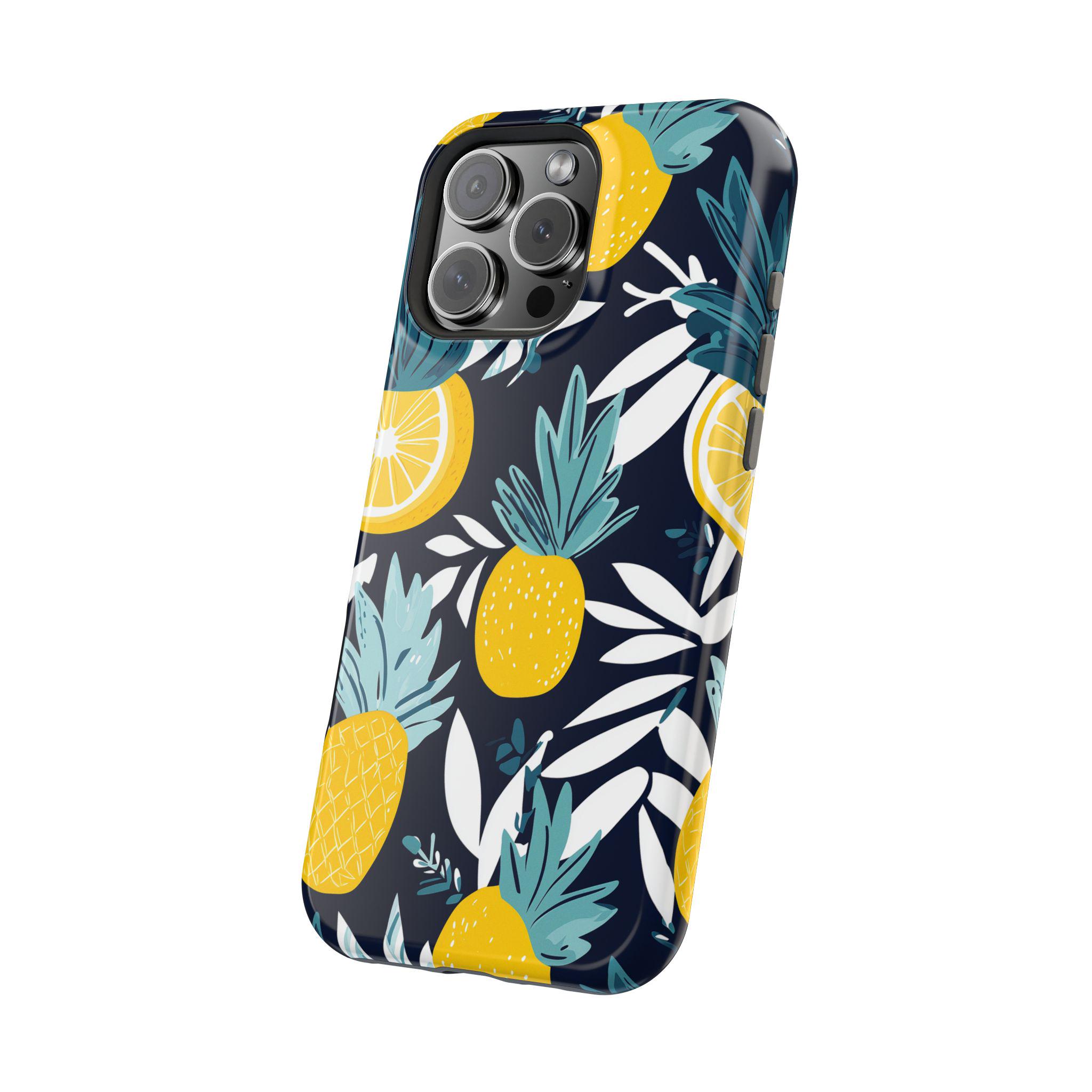 レモンパイナップルケース | MagSafeタフカバー | ネイビー＆イエロー