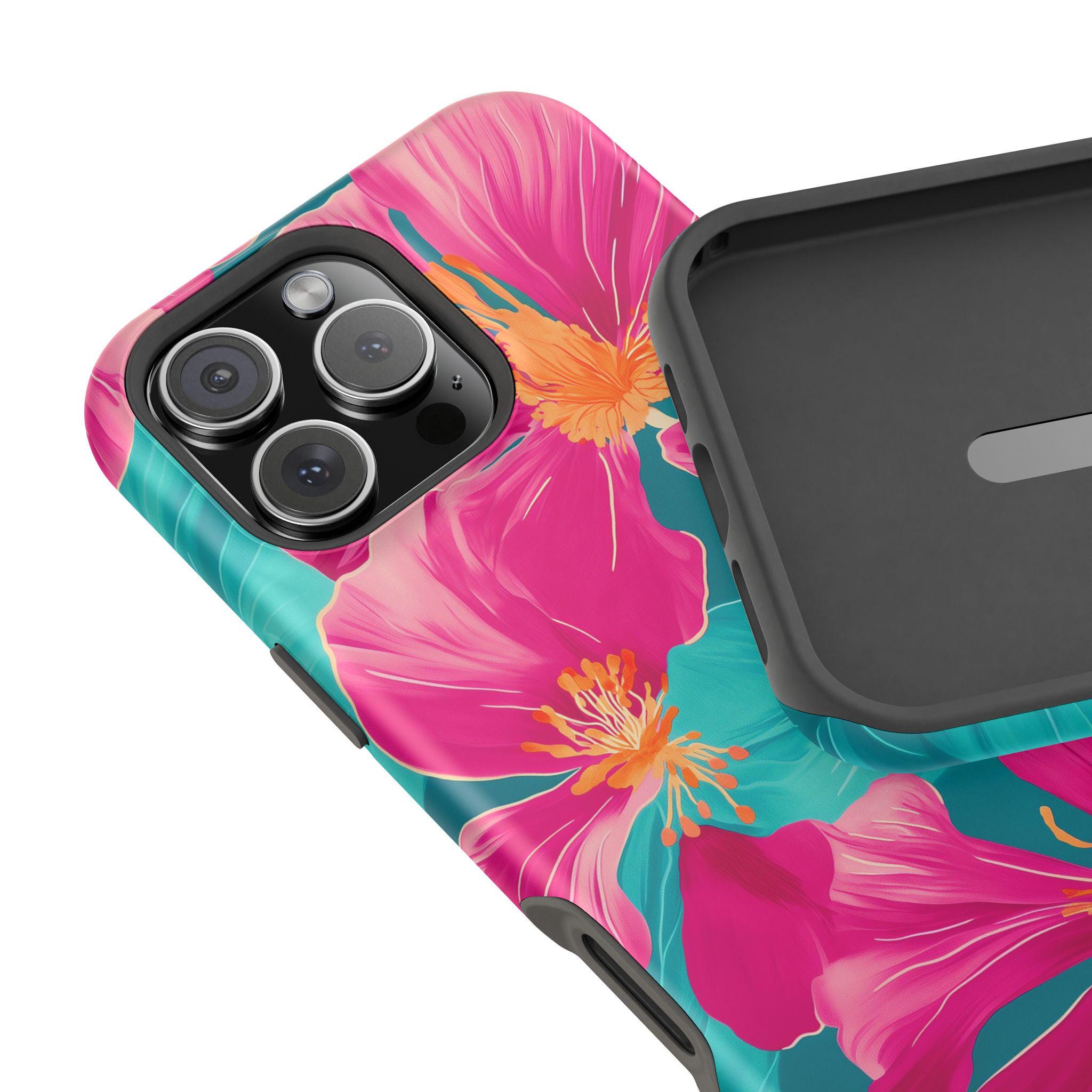 Tropical Pink Hibiscus Case | Magsafe Tough Cover | Bright Fuchsia