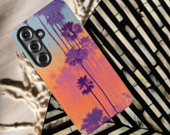 Sunset Palms Dreamscape Tough Phone Case | Gradient Tropical Aesthetic | Glossy or Matte Design for iPhone Samsung & Pixel