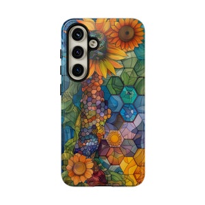 Stained Glass Sunflower Tough Phone Case | Colorful Artistic Floral Protective Cover for iPhone 16 15 Samsung Galaxy S25 S24 Google Pixel 9