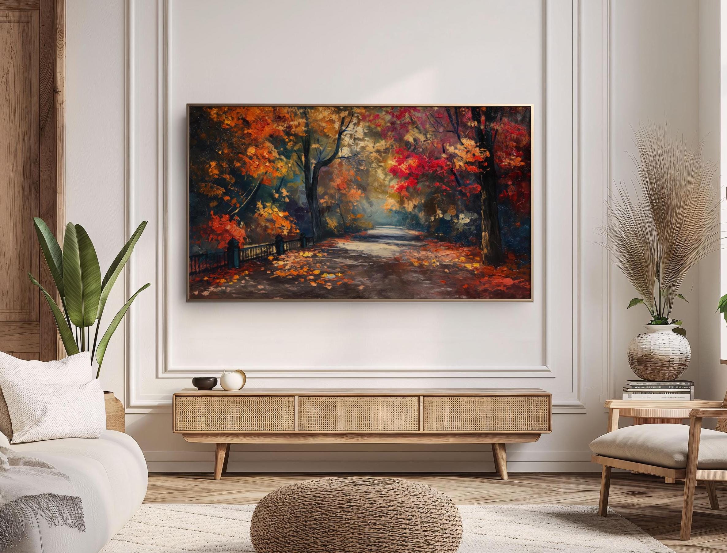 Fall Tv Screen Fall Colorful Landscape FRAME TV Art, Autumn Leaves Samsung Frame TV ...