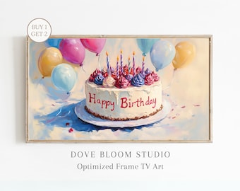 Happy Birthday Samsung Frame TV Art, Boy or Girl Happy Birthday Cake Oil Painting, Vintage Bday Celebration Frame TV Art Instant Download