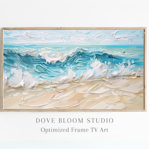 Blue Summer Frame Tv Art Samsung Frame Tv Art Abstract Ocean Waves Soft Blue Seascape Beach Textured Painting Tv Art Cool Toned Screensaver