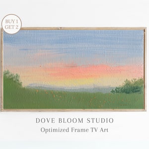 Meadow Sunset Samsung Frame TV Art Digital Download, Rustic Textured Green Field Sunrise Farmhouse Painting, High Resolution Frame TV Art