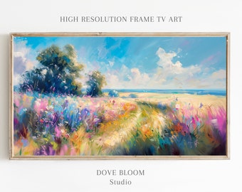 Wildflower Field FRAME TV Art Digital Download, Floral Spring Meadow Landscape Oil Painting Vintage High Resolution Samsung Frame Tv Art LG