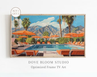 Retro Poolside Summer Samsung Frame TV Art, Midcentury Vintage Palm Springs Frame TV Art, Orange Retro Pool Vintage TV Digital Download