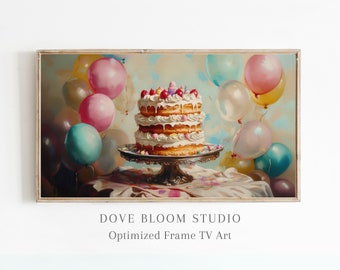 Frame TV Art Birthday, Vintage Happy Birthday Samsung Frame TV, Bday Cake Frame Tv Art, Samsung Tv Birthday Celebration Instant Download